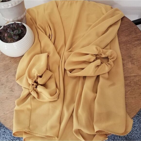 Marina Rinaldi Tunic Blouse Gathered Neckline Long Balloon Sleeves Gold Size 22 - Picture 4 of 13